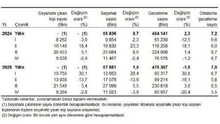 Hanehalkı Yurt İçi Turizm, IV. Çeyrek: Ekim-Aralık 2025